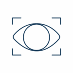 Un semplice disegno al tratto di un occhio all'interno di una cornice rettangolare composta da quattro angoli retti, che suggerisce il riconoscimento visivo o la messa a fuoco per Servizi Veterinari.